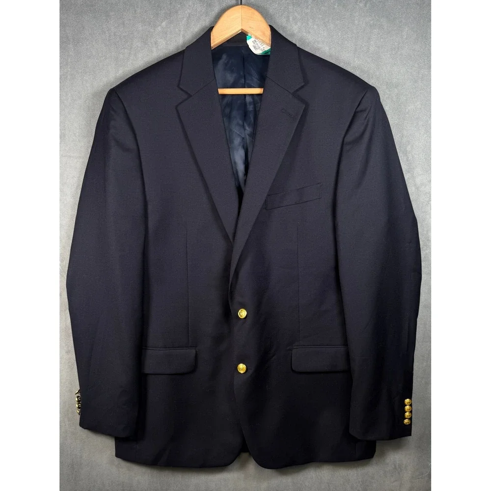 Lauren Ralph Lauren Blazer Navy Blue Gold Crest‎ Buttons Preppy Jacket 42 Long